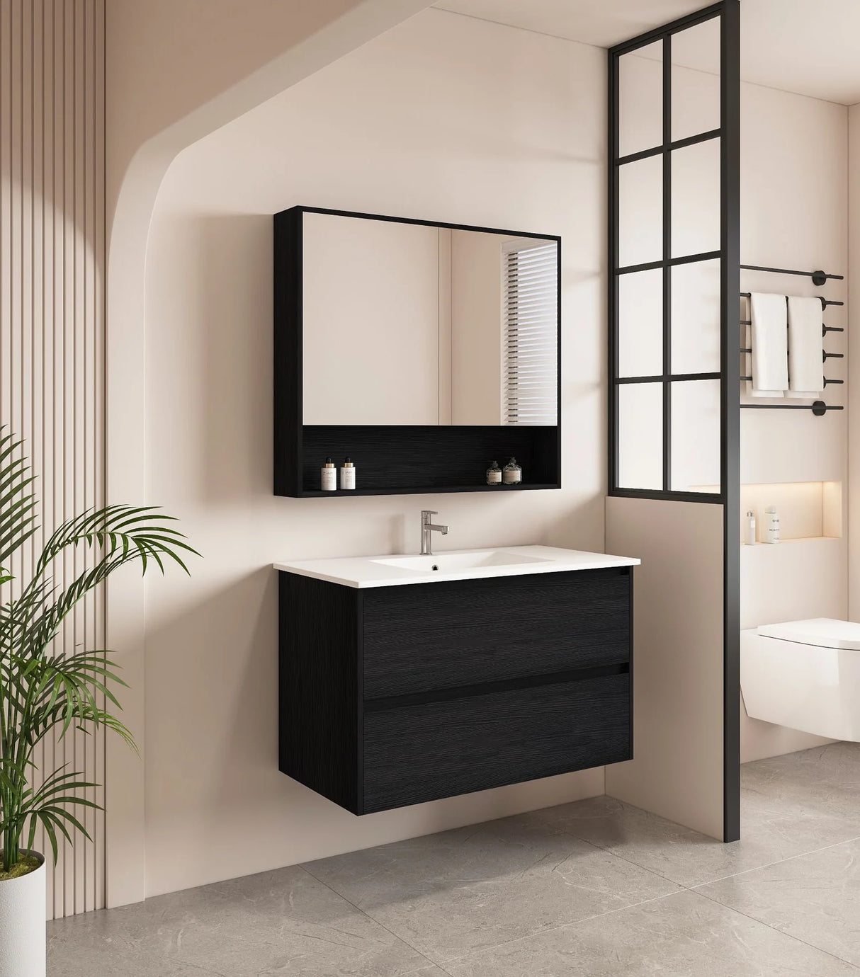 HERA MDF Wall Hung Vanity Cabinet Black Oak (All Sizes)