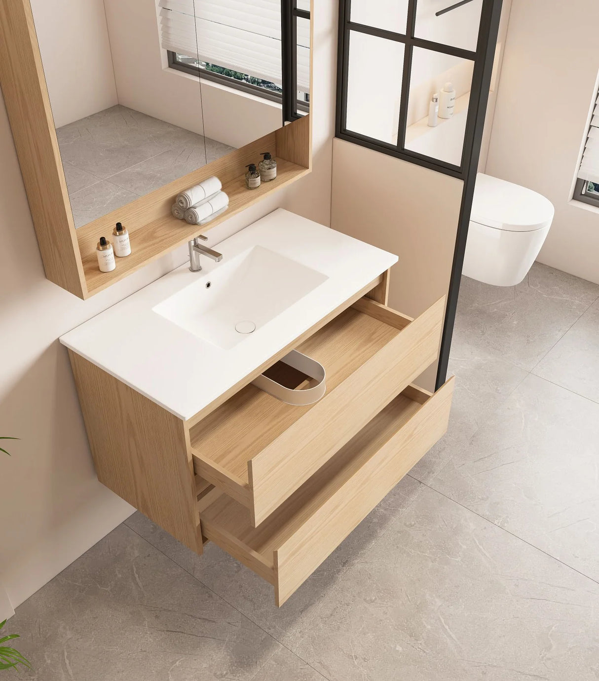 HERA MDF Wall Hung Vanity Cabinet Tas Oak (All Sizes)