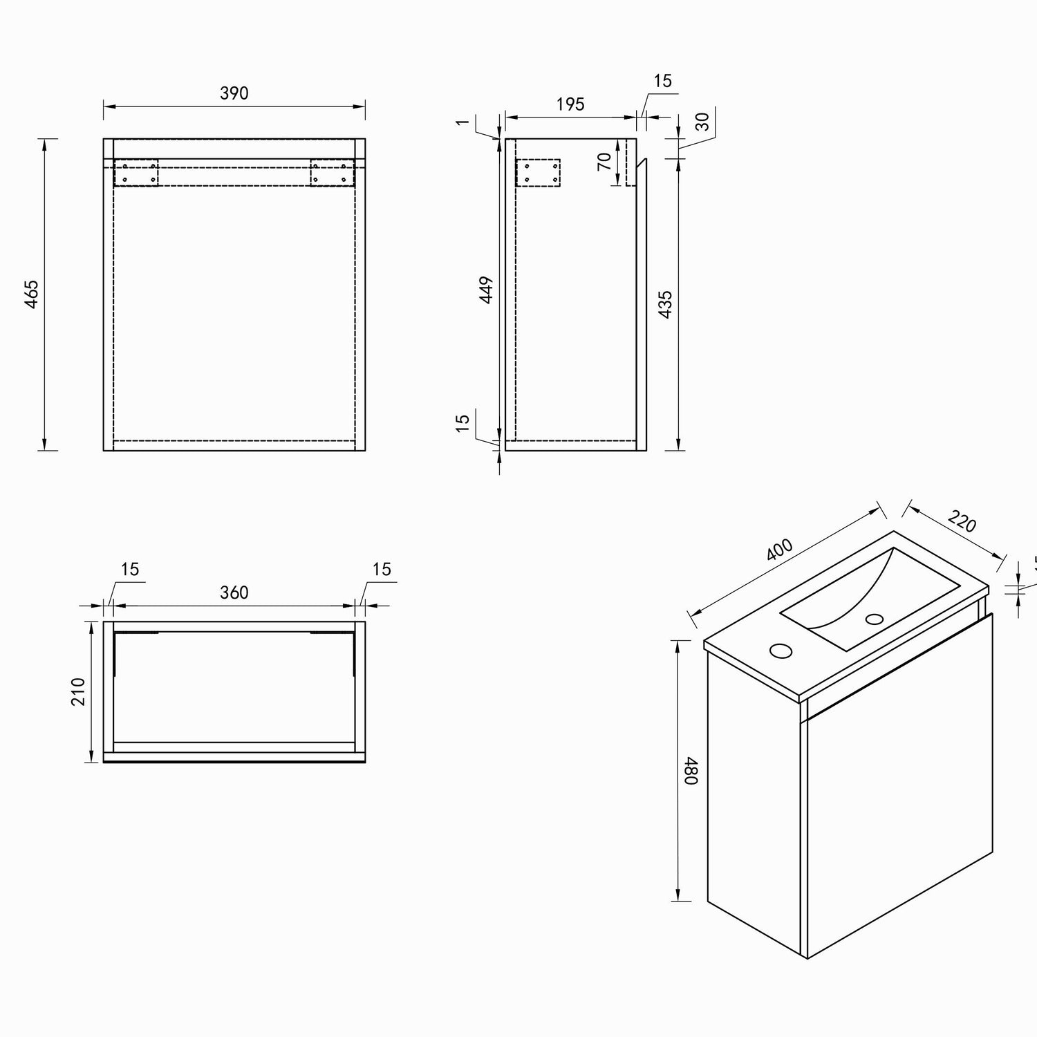 HERA MDF SLIM Wall Hung Vanity Cabinet 