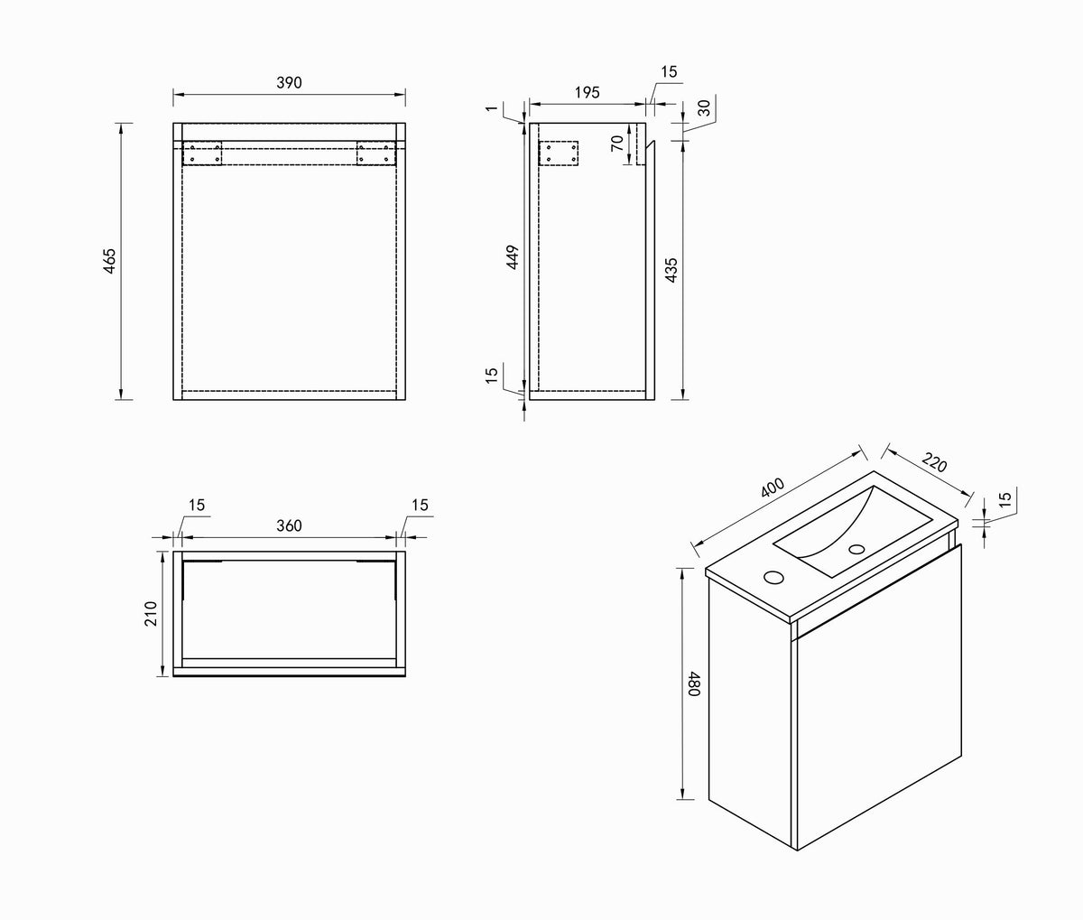 HERA MDF SLIM Wall Hung Vanity Cabinet 