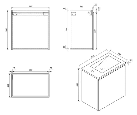 HERA MDF SLIM Wall Hung Vanity Cabinet 