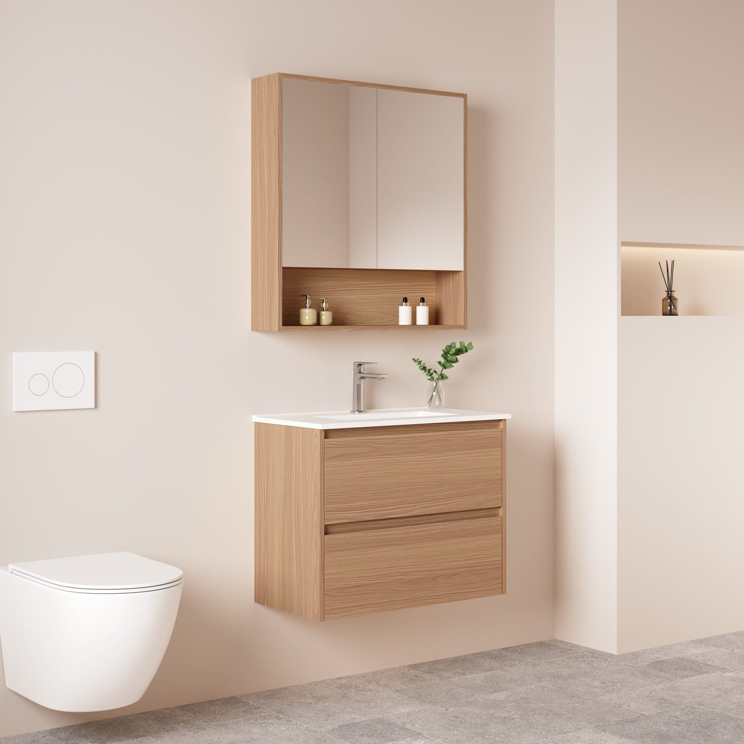 HERA MDF SLIM Wall Hung Vanity Cabinet Elegant Oak 