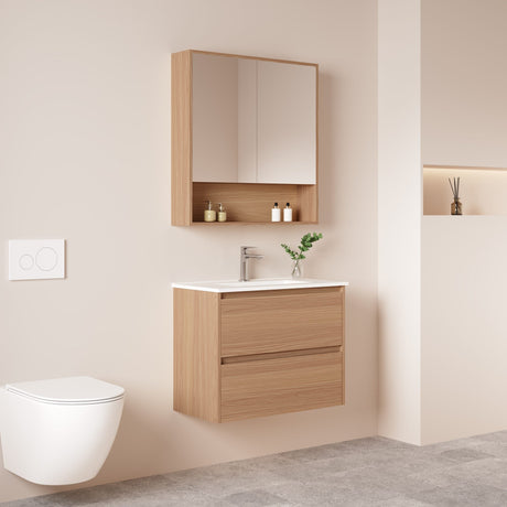 HERA MDF SLIM Wall Hung Vanity Cabinet Elegant Oak 