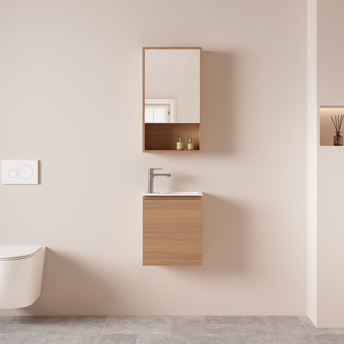 HERA MDF SLIM Wall Hung Vanity Cabinet Elegant Oak 