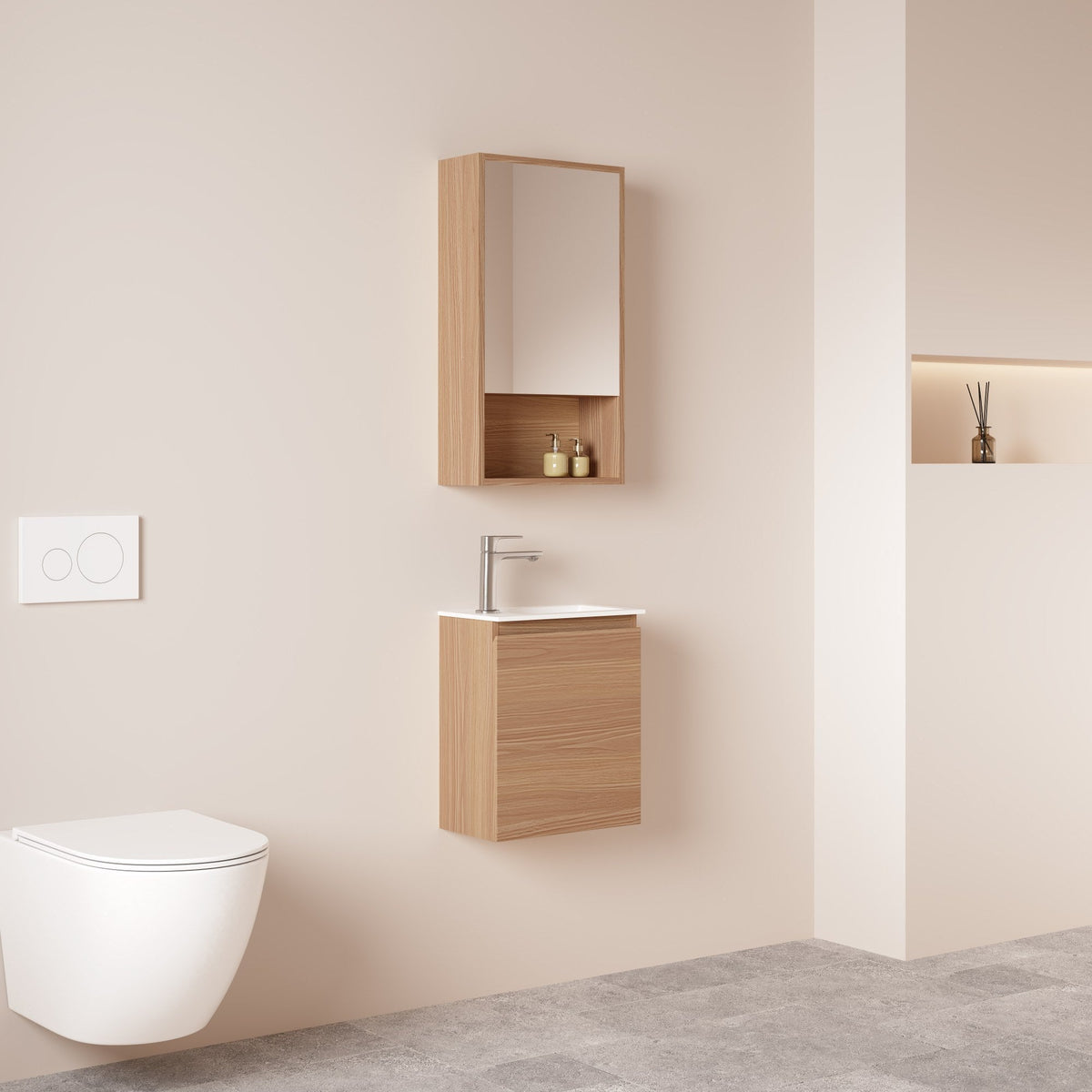 HERA MDF SLIM Wall Hung Vanity Cabinet Elegant Oak 