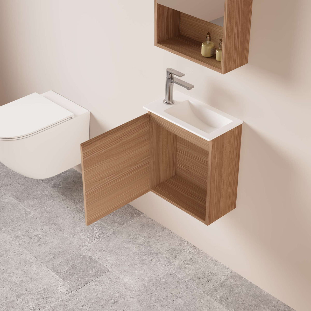HERA MDF SLIM Wall Hung Vanity Cabinet Elegant Oak 
