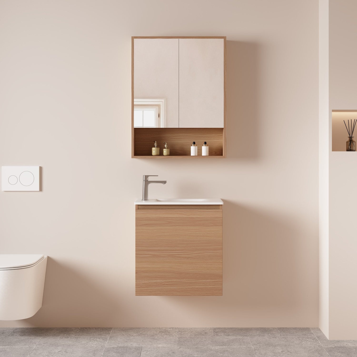 HERA MDF SLIM Wall Hung Vanity Cabinet Elegant Oak 