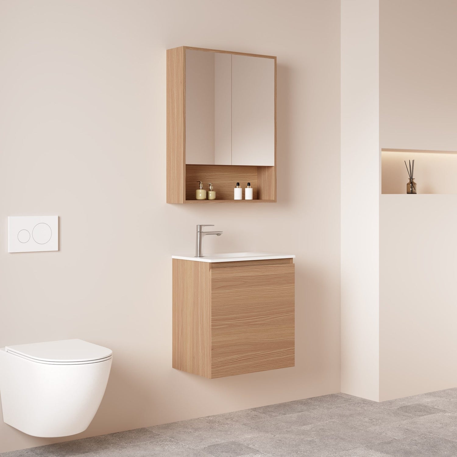 HERA MDF SLIM Wall Hung Vanity Cabinet Elegant Oak 