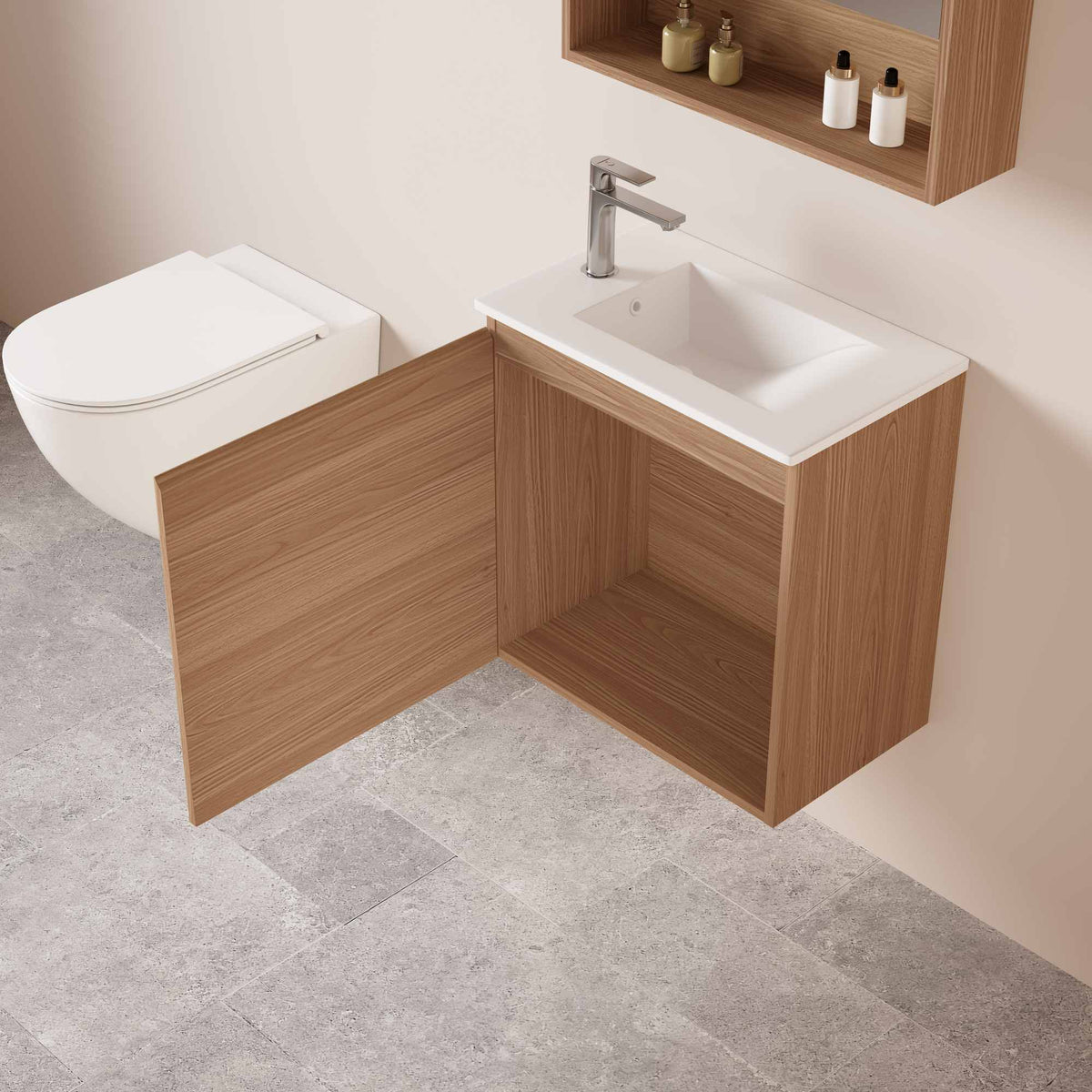 HERA MDF SLIM Wall Hung Vanity Cabinet Elegant Oak 