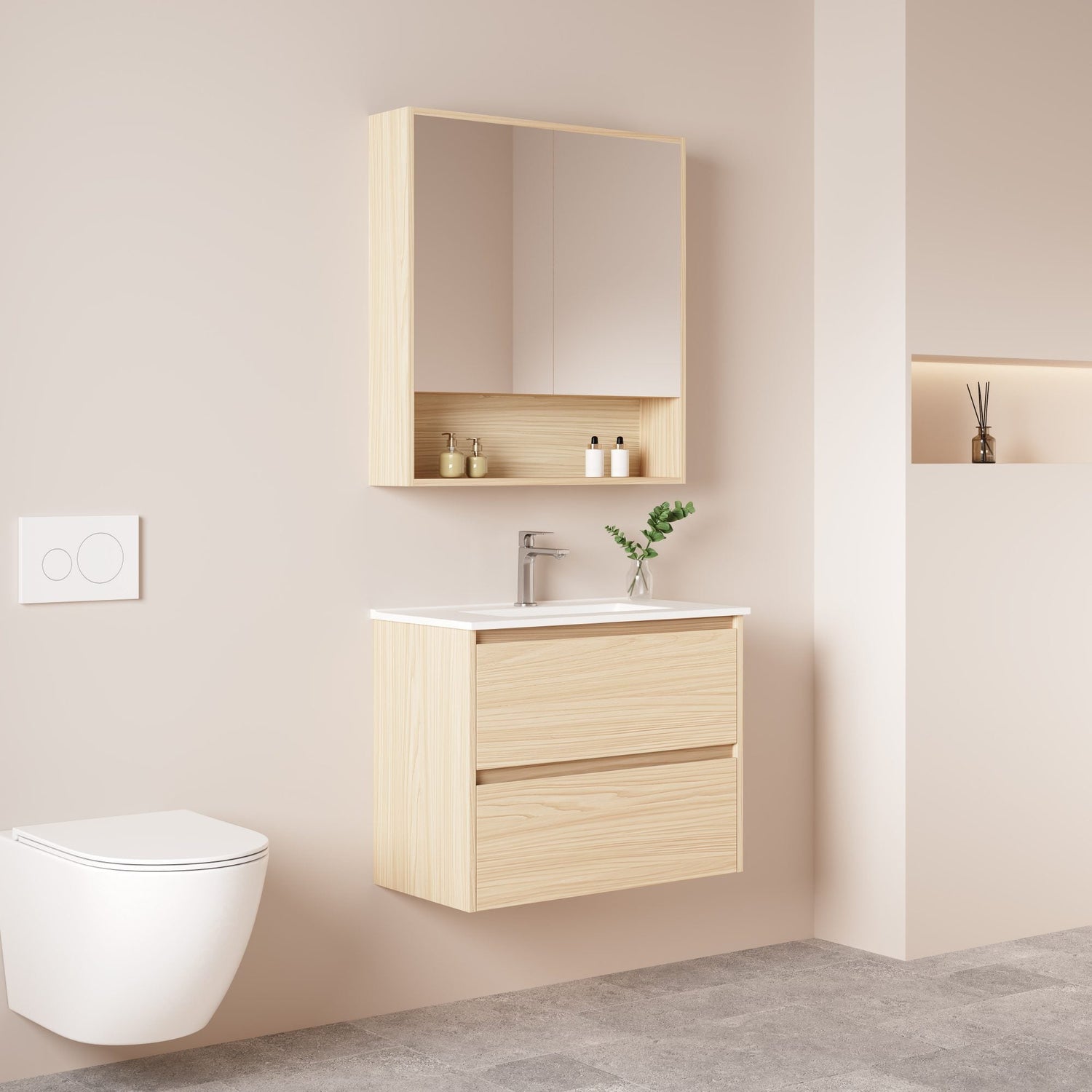 HERA MDF SLIM Wall Hung Vanity Cabinet Tas Oak