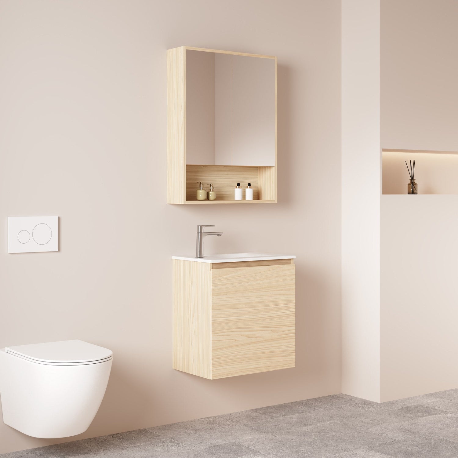 HERA MDF SLIM Wall Hung Vanity Cabinet Tas Oak