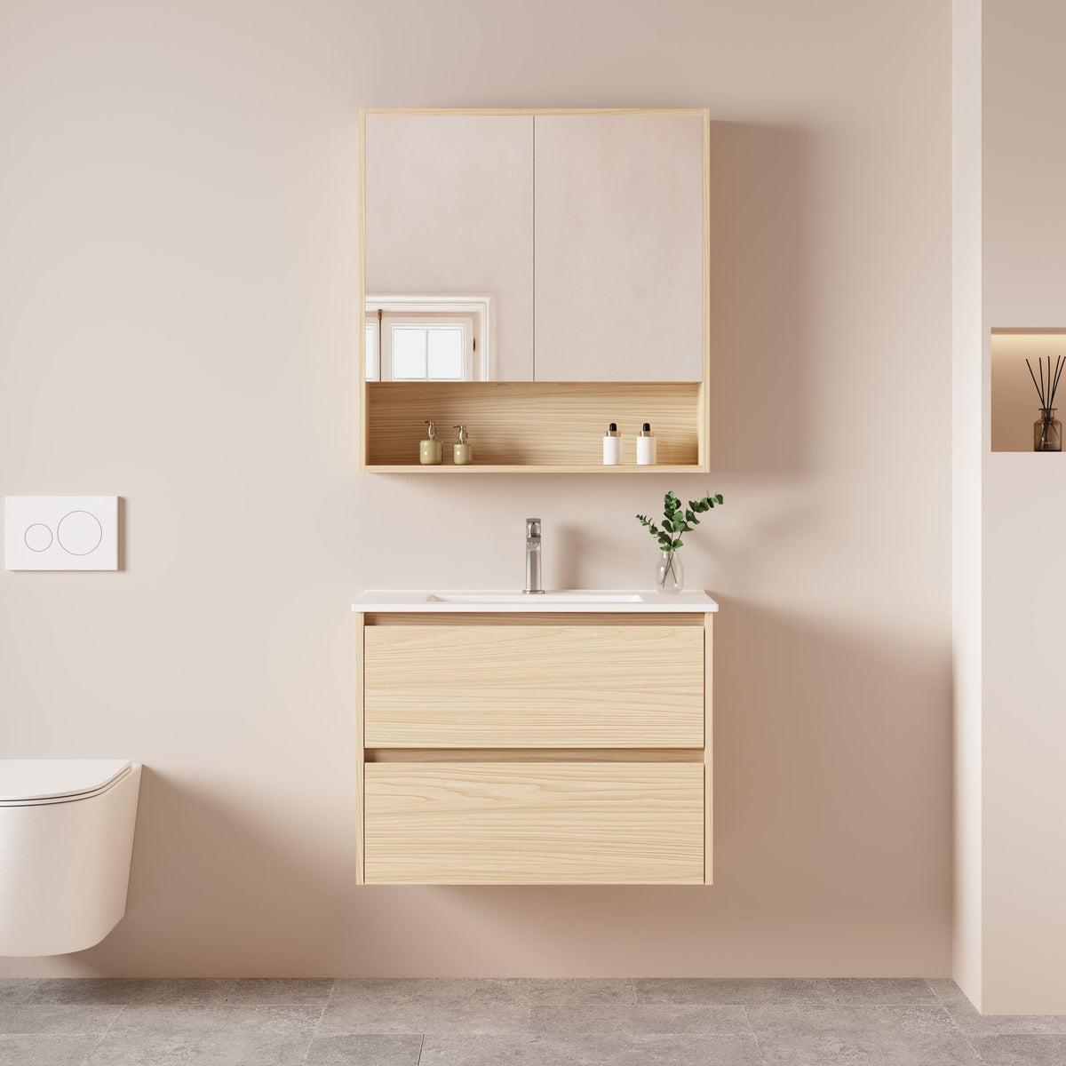 HERA MDF SLIM Wall Hung Vanity Cabinet Tas Oak