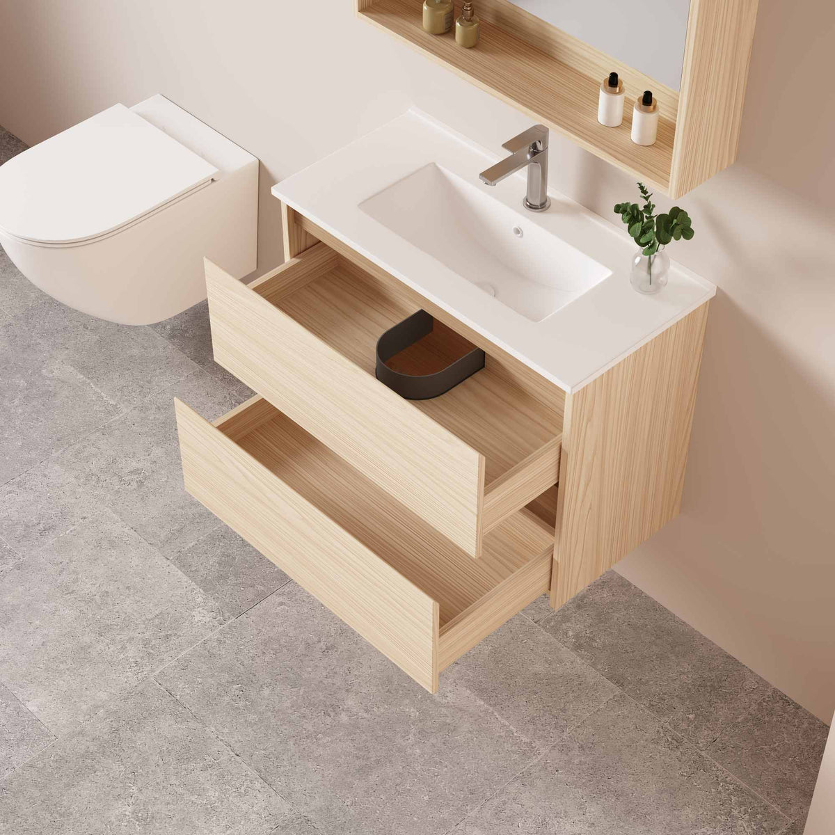 HERA MDF SLIM Wall Hung Vanity Cabinet Tas Oak