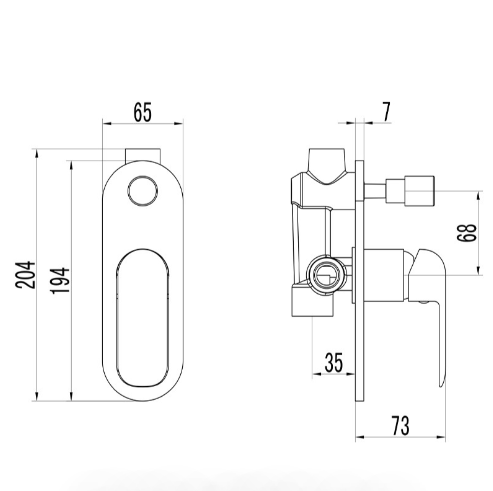 Kara Wall Mixer with Diverter - Technical Drawing