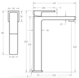 Ceram High Rise Basin Mixer - Technical Drawing