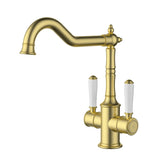 Clasico Twin Handle Sink mixer Ceramic Handle - Brushed Gold