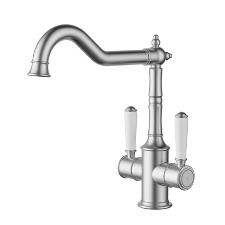Clasico Twin Handle Sink mixer Ceramic Handle - Brushed Nickel