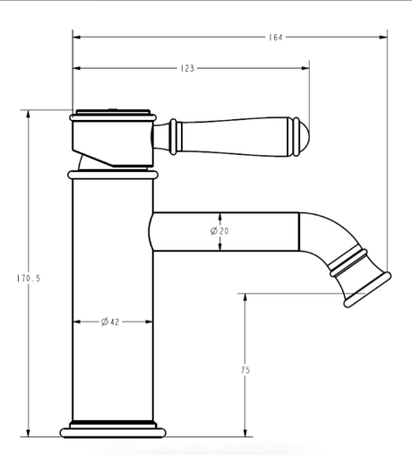 Clasico New Basin Mixer HYB868-203A - Technical Drawing