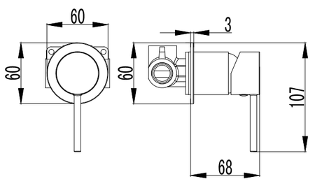 Hali Wall Mixer 60mm Cover Plate - Brushed Gun Metal Technical Drawing