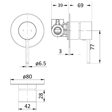 Hali Wall Mixer - Chrome Technical Drawing