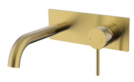 Hali Wall Basin Mixer Curved Spout - Brushed Gold