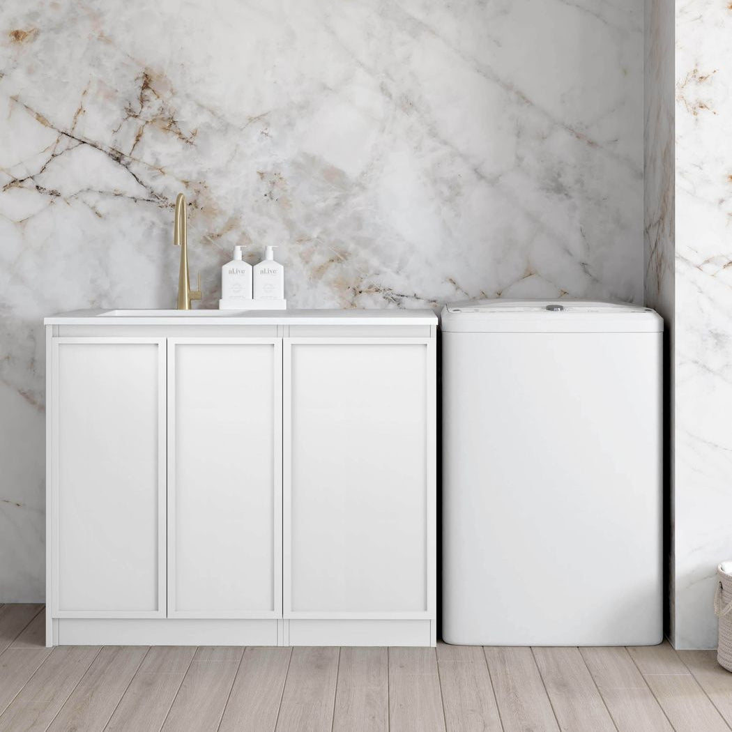 Hampshire White Base Laundry Cabinet with Stone Top and Sink 1060x600x900