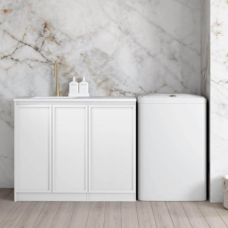Hampshire White Base Laundry Cabinet with Stone Top and Sink 1060x600x900