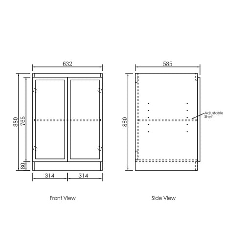 Hampshire White Laundry Base Cabinet (630mm)-Drawing