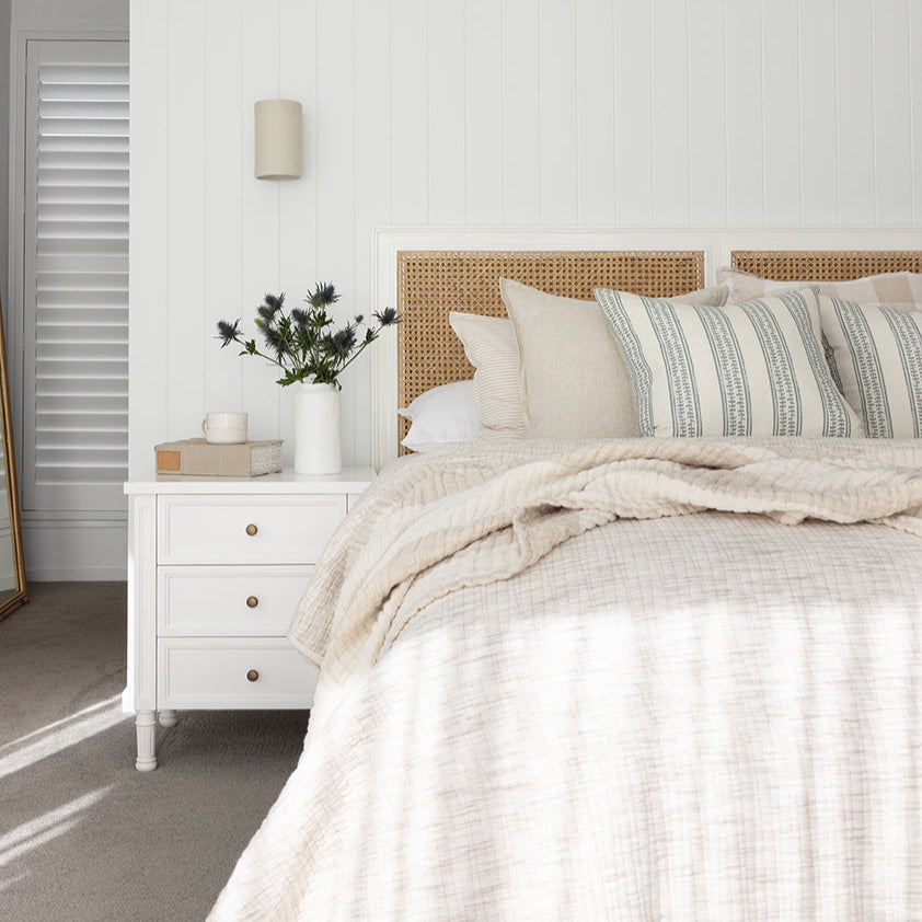 Hampton Cane Bedside Table – 3 Drawer – Whitley - 0.57m