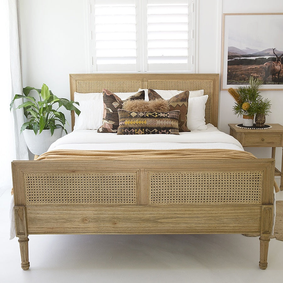 Hampton Cane Cedar Bed – Queen Size – Weathered Oak - 1.65m