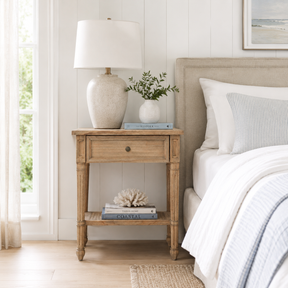 Hampton Cane Cedar Bedside Table – Weathered Oak - 0.57m