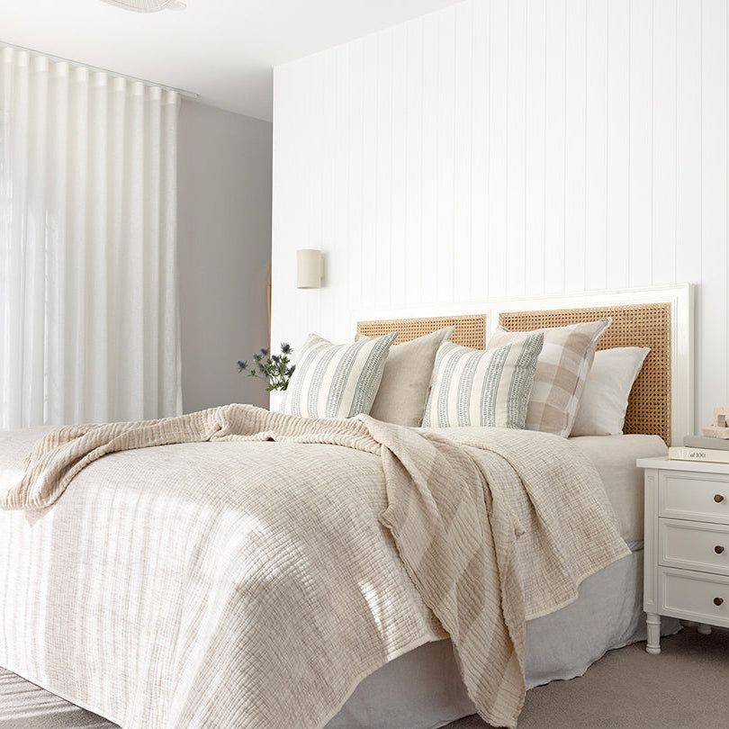Hampton Cane Mahogany Bedhead - Queen - White - 1.22m