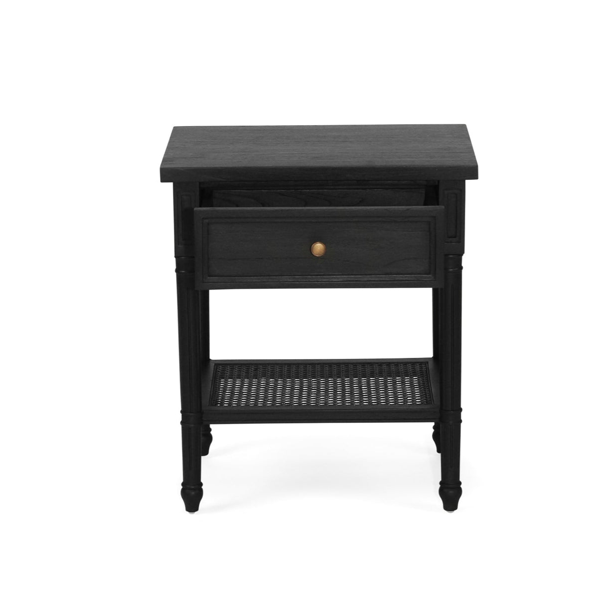 Hampton Cane Mindi Wood Bedside Table –  Black - 0.57m