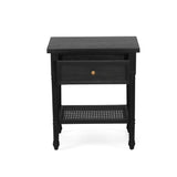 Hampton Cane Mindi Wood Bedside Table –  Black - 0.57m