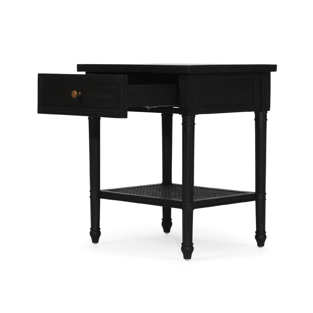 Hampton Cane Mindi Wood Bedside Table –  Black - 0.57m