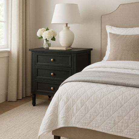 Hampton Cedar Bedside Table – 3 Drawer – Black - 0.57m
