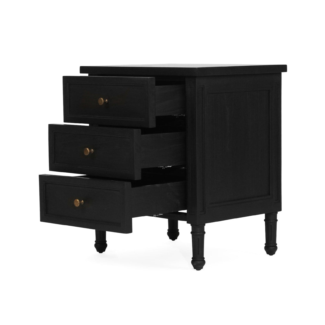 Hampton Cedar Bedside Table – 3 Drawer – Black - 0.57m