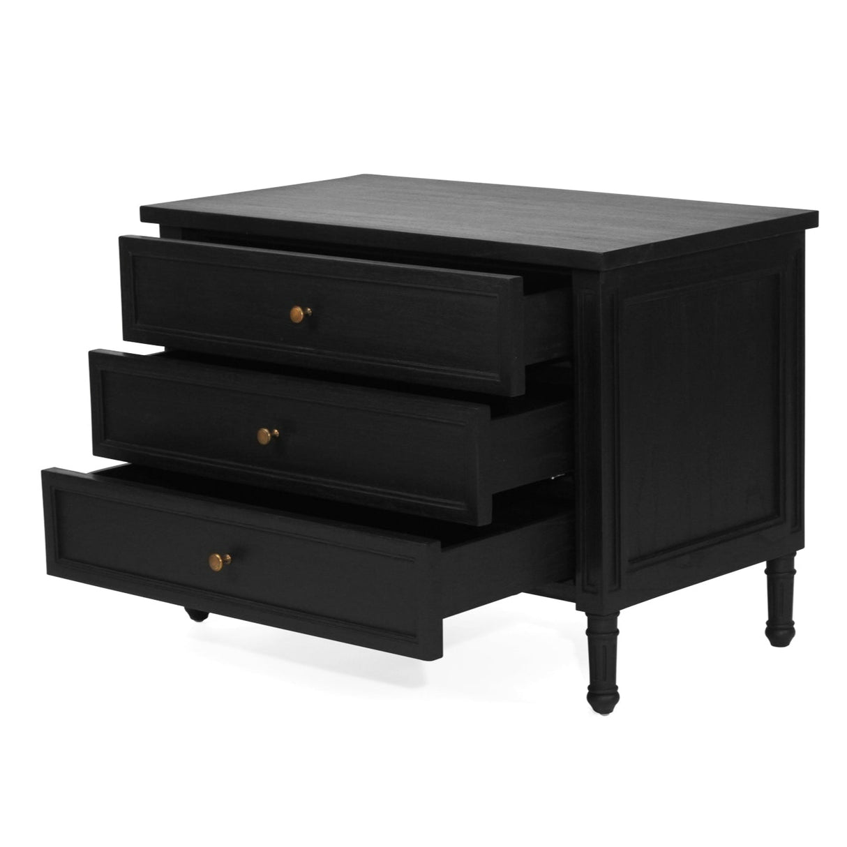 Hampton Cedar Bedside Table/ Nightstand – 3 Drawer – Black– 0.91m