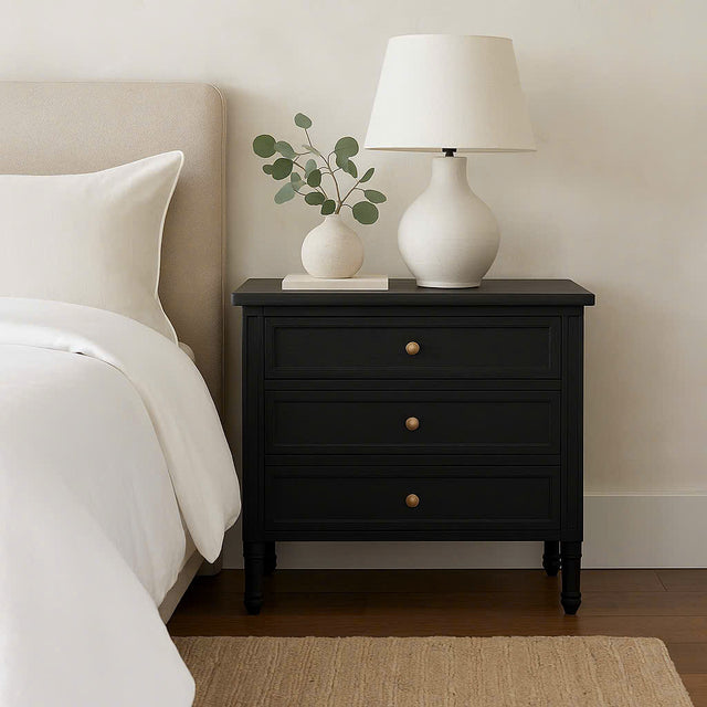 Hampton Cedar Bedside Table/ Nightstand – 3 Drawer – Black– 0.91m