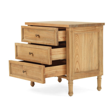 Hampton Cedar Bedside Table/ Nightstand – 3 Drawer – Weathered Oak – 0.7m