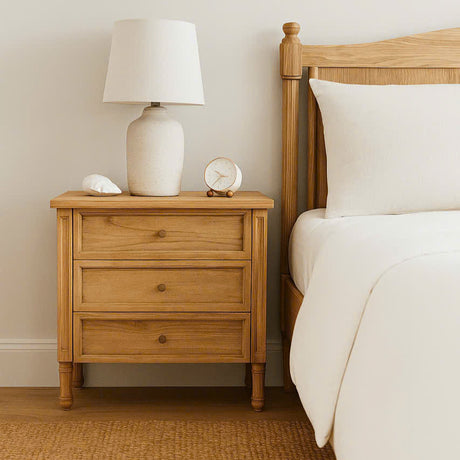 Hampton Cedar Bedside Table/ Nightstand – 3 Drawer – Weathered Oak – 0.7m