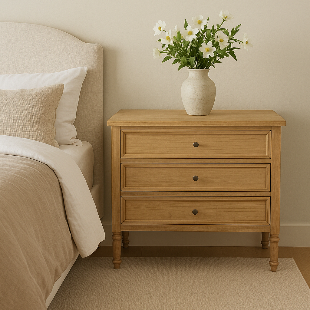 Hampton Cedar Bedside Table/ Nightstand – 3 Drawer – Weathered Oak – 0.91m