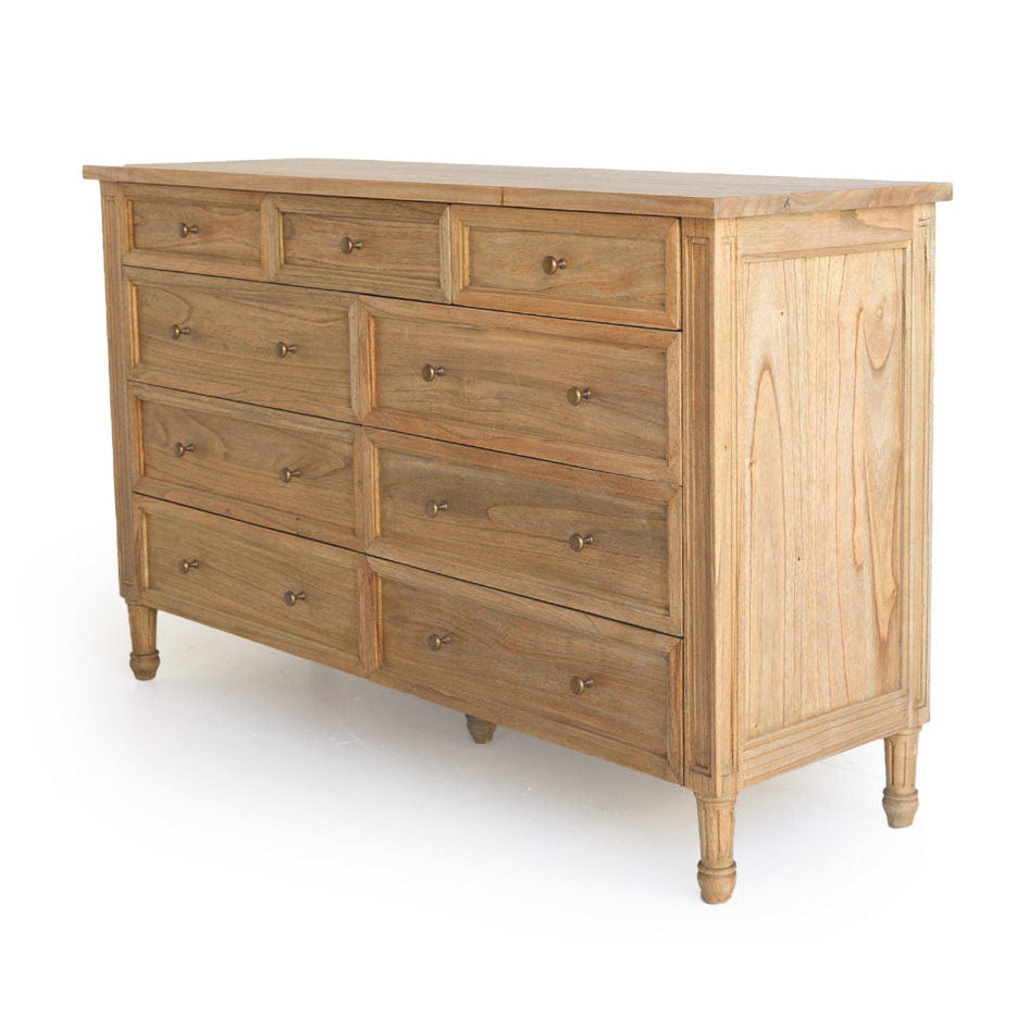 Hampton Dresser - Weathered Oak with Nine Drawers - 1.54m