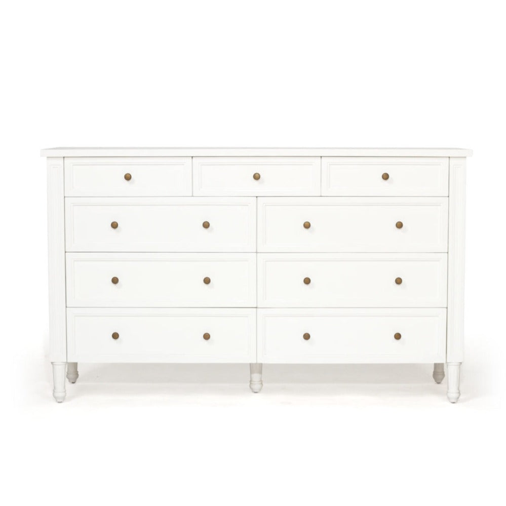 Hampton Dresser - Weathered Oak with Nine Drawers - 1.54m – White