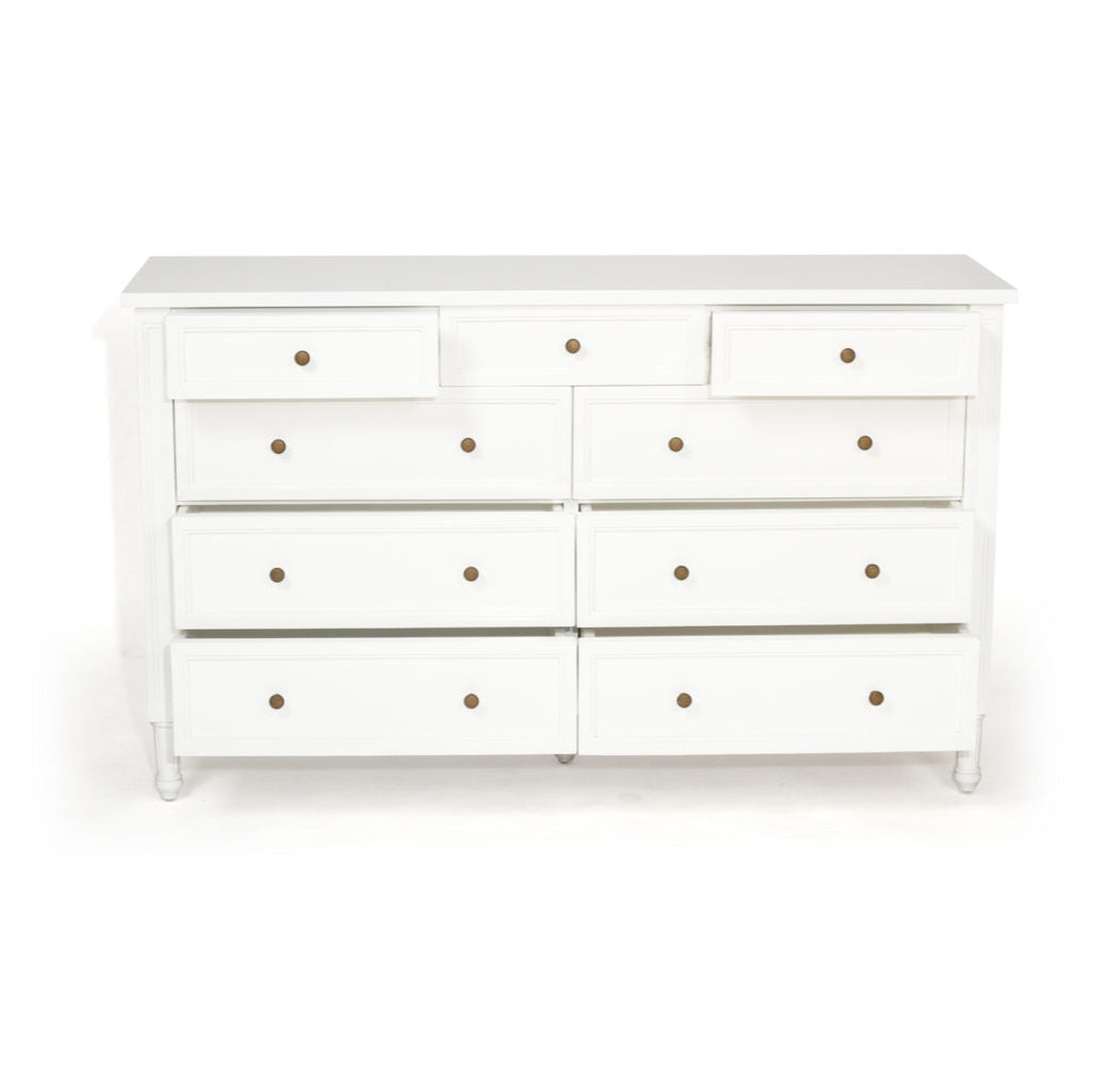 Hampton Dresser - Weathered Oak with Nine Drawers - 1.54m – White