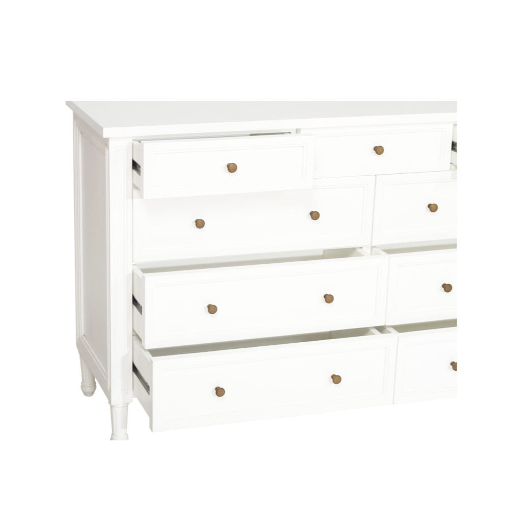 Hampton Dresser - Weathered Oak with Nine Drawers - 1.54m – White