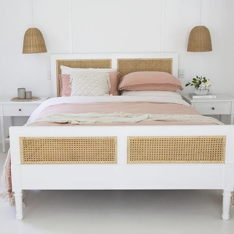 Hampton Mahogany Cane Bed – Queen Size – White - 1.65m