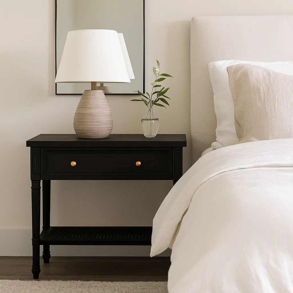 Hampton Mindi Wood Bedside Table/ Nightstand –  Black– 0.91m