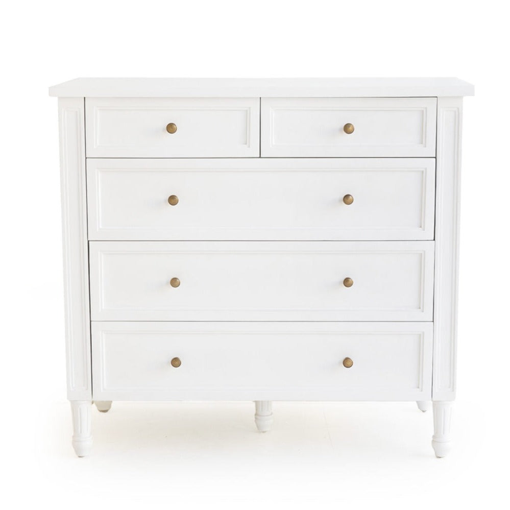 Hampton Solid Mahogan  Dresser – 5 Drawer - 1.0m - White