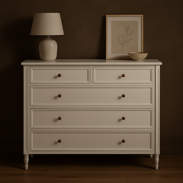 Hampton Solid Mahogan  Dresser – 5 Drawer - 1.0m - White